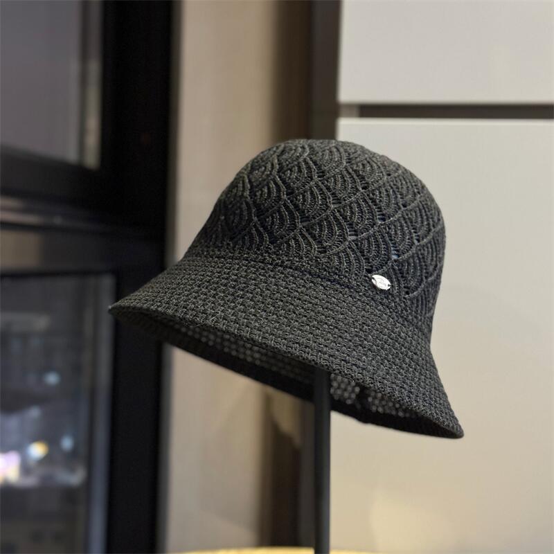 2026New solid color simple hollow breathable fisherman hat for women, summer casual versatile foldable bucket hat, sun hat