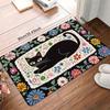 Черный Кот Красочный Цветочный Входной Коврик Вход Нескользящий Износостойкий Легко Чистящийся Напольный Коврик Домашний Декор Ковер