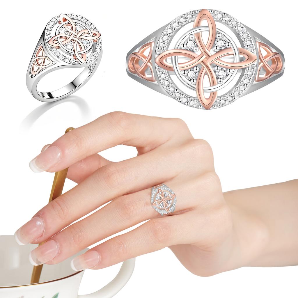 Bicolor Witches Knot Ring with Cubic Zirconia Celtic Knot Ring Protect Your Loved Ones Vintage Jewelry Gift for Women