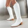 FOREADA Women Knee High Cowboy Gogo Boot Pointed Toe Thick Mid Heel Embroider Western Cowgirl Boot Lady Fashion Winter Shoes 43