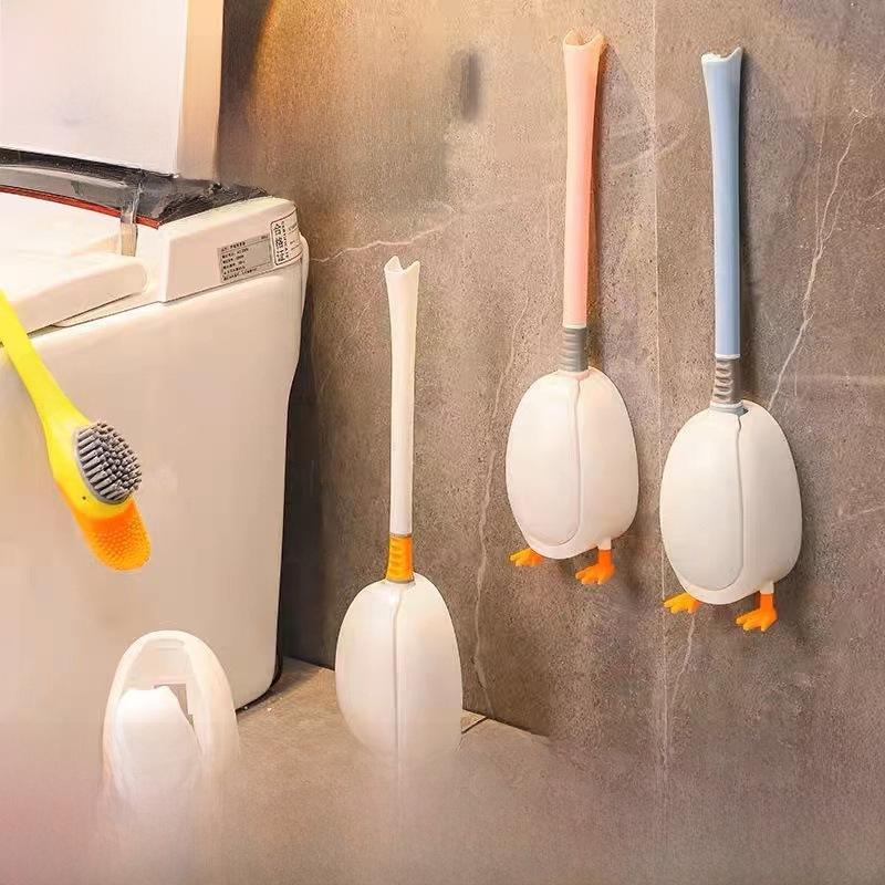Silicone Duck Toilet Brush - Wall-Mount, No-Punch Design for Bathroom Cleaning