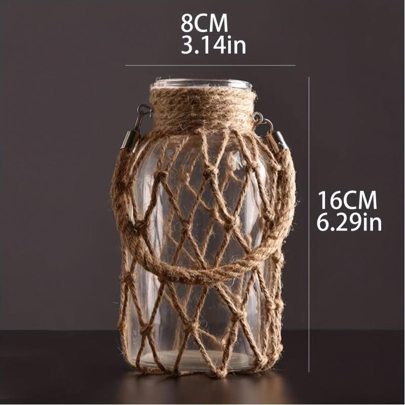 Retro hemp rope glass vase hand-woven American country creative hydroponic vase desktop ornaments flower vase