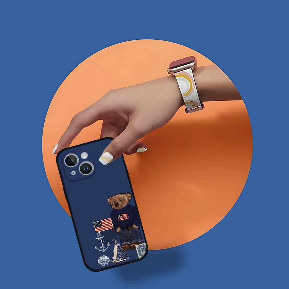 Мультяшный медведь P-Polo-S Чехол для телефона Чехол для телефона, подходящий для IPhone 16, 15, 11, 13, 14 Pro Max, Plus, X, Xr, Xs Max, 12 Mini