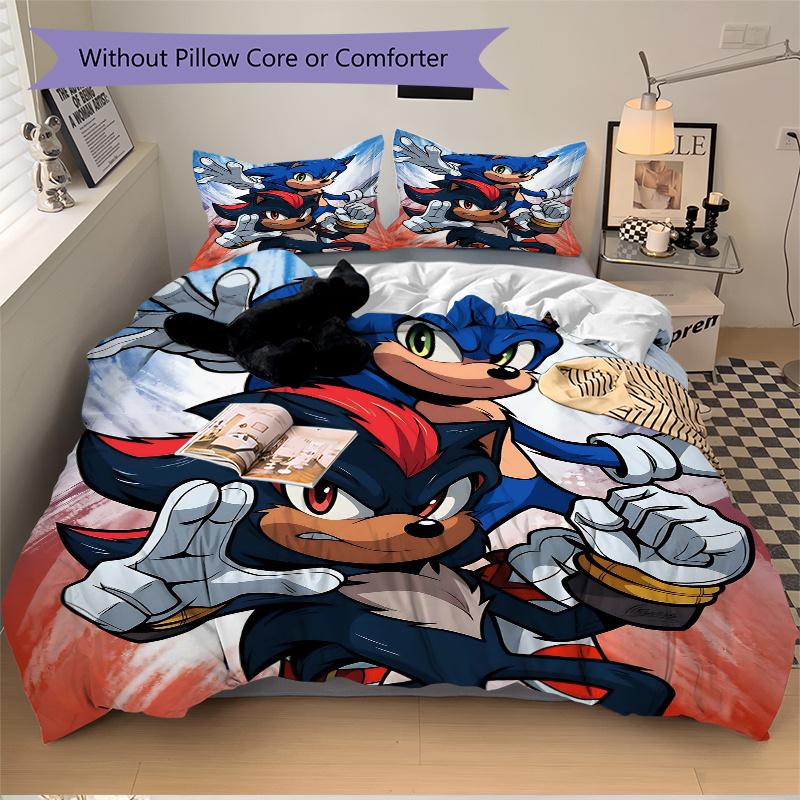 3pcs Speedsters United Sonic and Shadow's Quilt Set Cartoon Themed Bed Quilt Set Lovely Character Bedroom Decor Bed Quilt Set Four Seasons (1 Cov