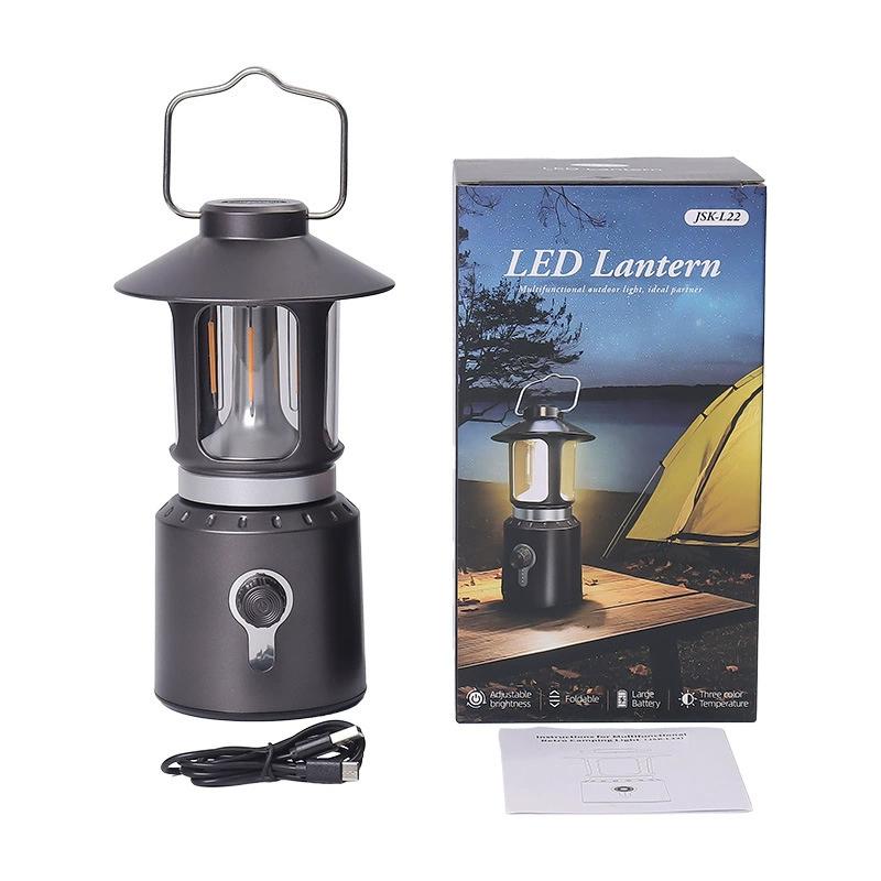 Luz de camping retro recargable, lámpara colgante para exteriores, iluminación LED para tienda