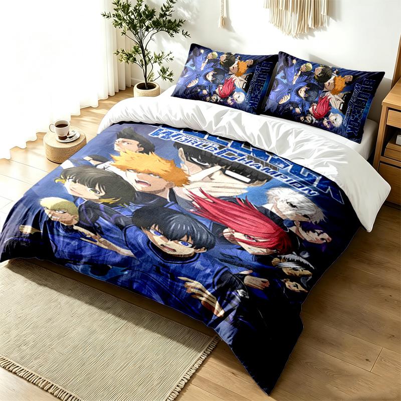 Blue Lock 3pc Duvet Cover Set Simple Modern Bedding Set Wrinkle Resistant Soft Fabric All Season Use a perfect gift