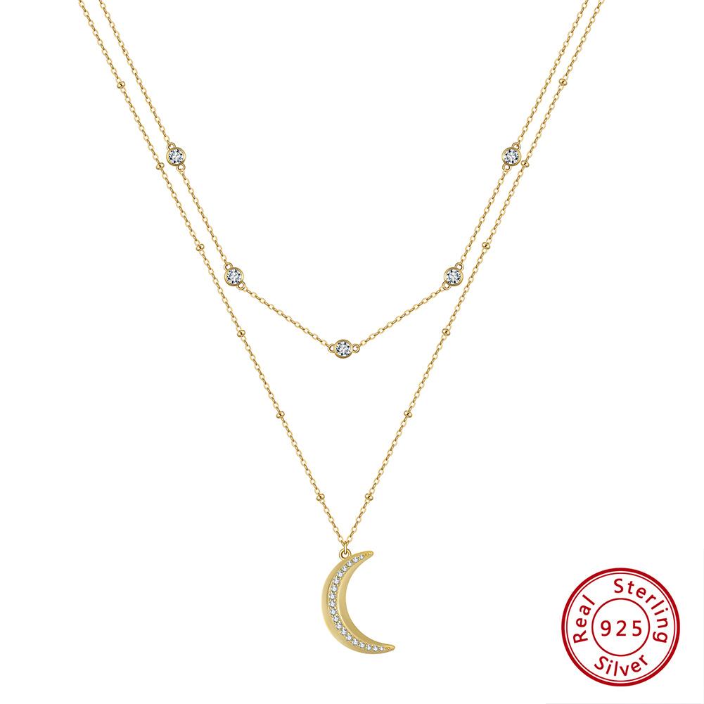 ORSA JEWELS Двойной Чокер на Ключицы 925 Пробы Стерлинговое Серебро Кулон-Луна для Женщин Вечеринка Ювелирные Изделия Подарок BQN12