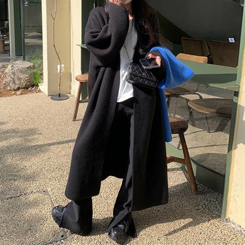 Осенне-зимний женский кардиган, свитер, повседневная модная трикотажная одежда с длинными рукавами, свитер до колена, куртка-кардиган