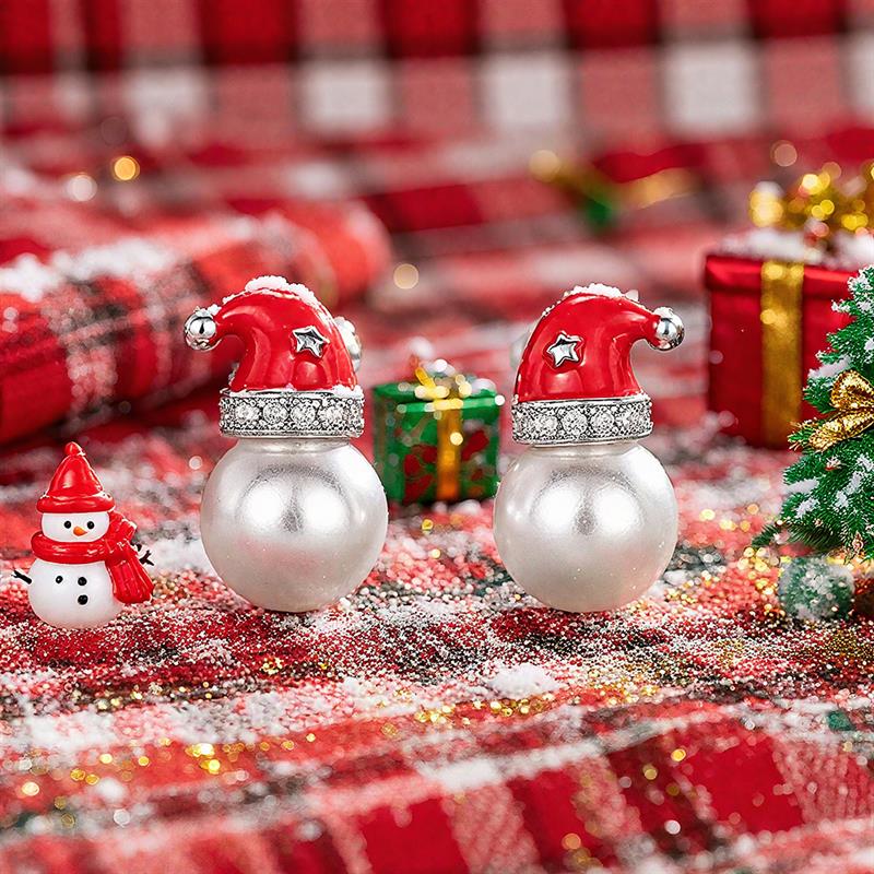 Huitan Minialist Santa Hat Women Stud Earrings Inlaid Shiny CZ Christmas Cute Accessories Imitation Pearl Festival Party Jewelry