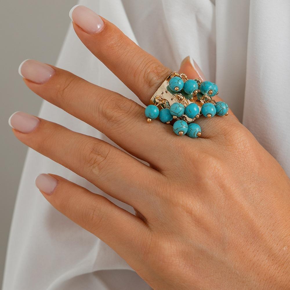 Colored Open Finger Ring Beads Ball Fashion Ring Exaggerated Small Ball Ring
