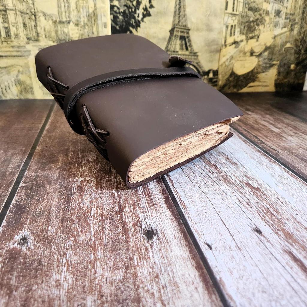 Real Leather Sketchbook Journal Dairy with 200 Deckle Edge Papers and Lace