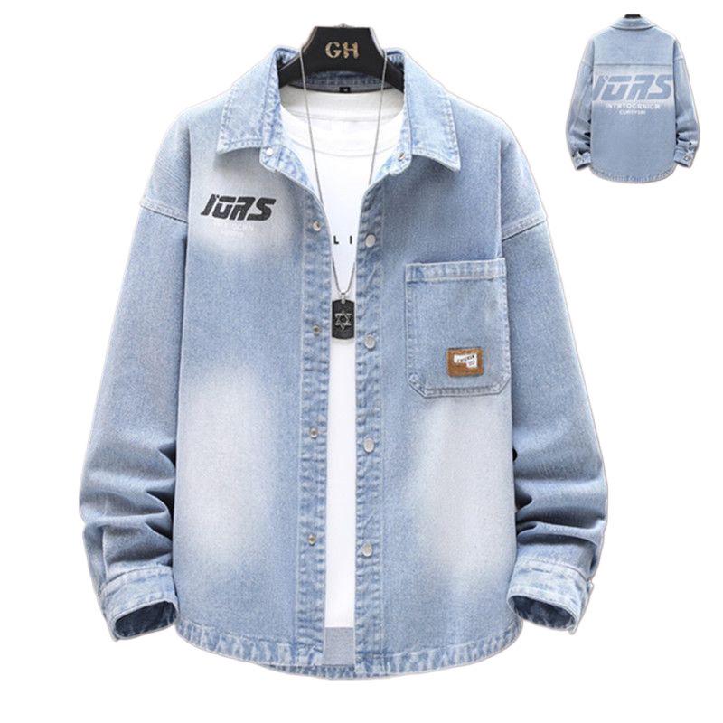 Мужской весенне-осенний джинсовый костюм: Новый комплект пиджака и рубашки с лацканами для студентов 2025 года