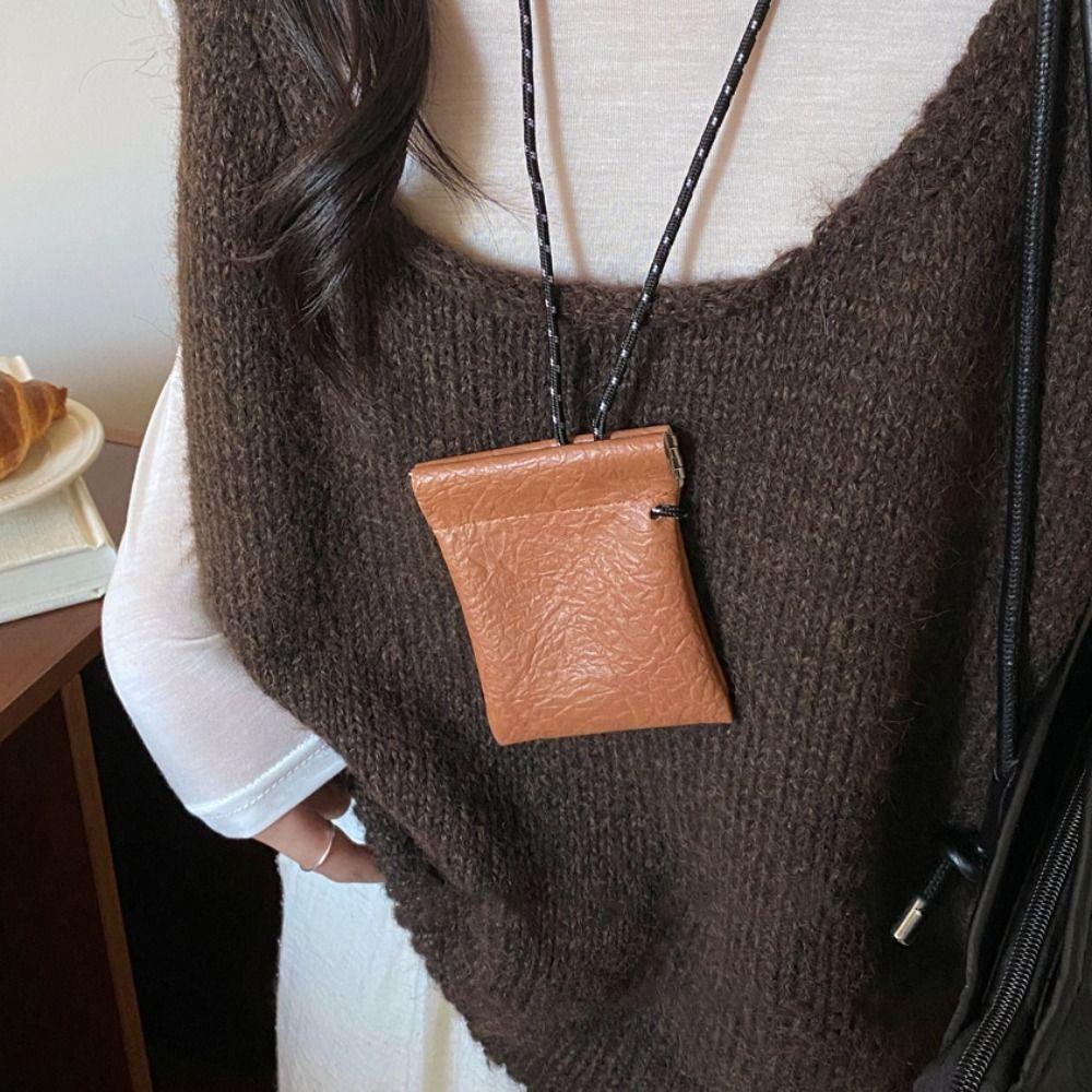 Korean Style Pu Leather Coin Purse Travel Small Storage Bag Ins Hanging Neck Coin Purse Wallet