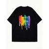 Oversized T Shirt Black Rainbow Paint Drip Love Wins Print Casual Wear For Women Summer Streetwear Fashion Statement Top