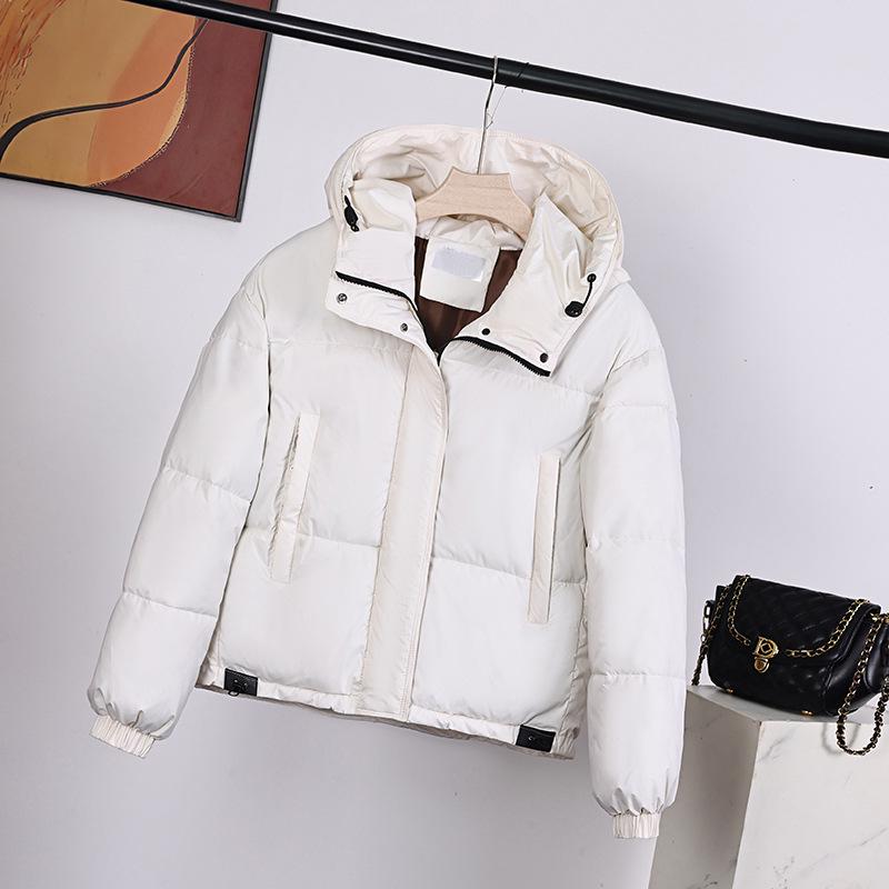 Women's Korean Style Hooded Petite Down Jacket - Short, Solid Color, Cold-Proof Coat for New Year