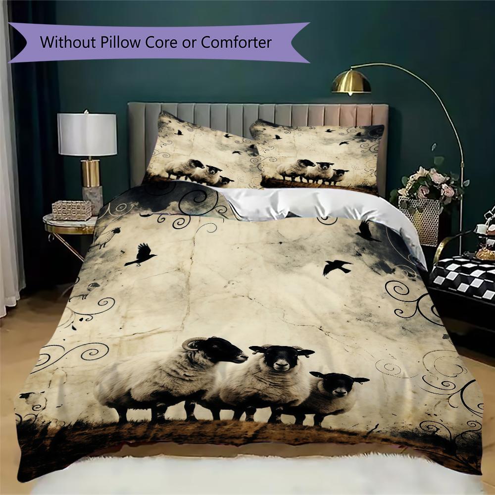 Rural Story Sheep Pattern Bedding uilt Set uilt Cover Pillowcase Home Decoration Birthday Gift (1 * duvet cover + 2 * pillowcase without core)