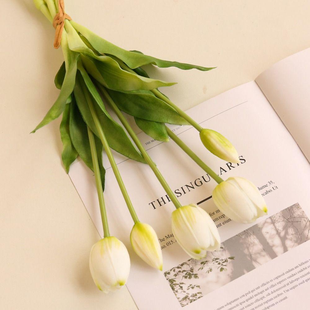 Real Touch Fake Flower 5 Heads Artificial Flower Realistic Tulips Bouquet