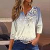 Women's T Shirt Print Button 3/4 Sleeve Daily Weekend Fashion Basic V- Neck Regular Top