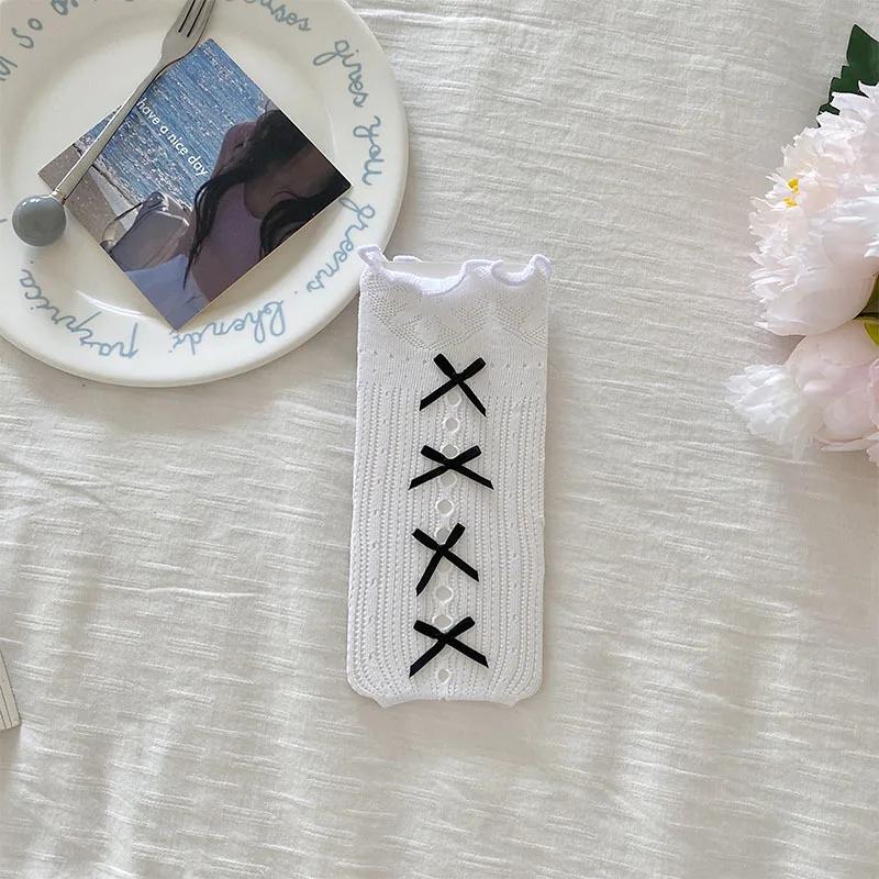 Сетчатые чулки Lolita Kawaii кружевные носки с оборками ажурные гольфы милые бантики JK Sweet Girls длинные носки женские чулки