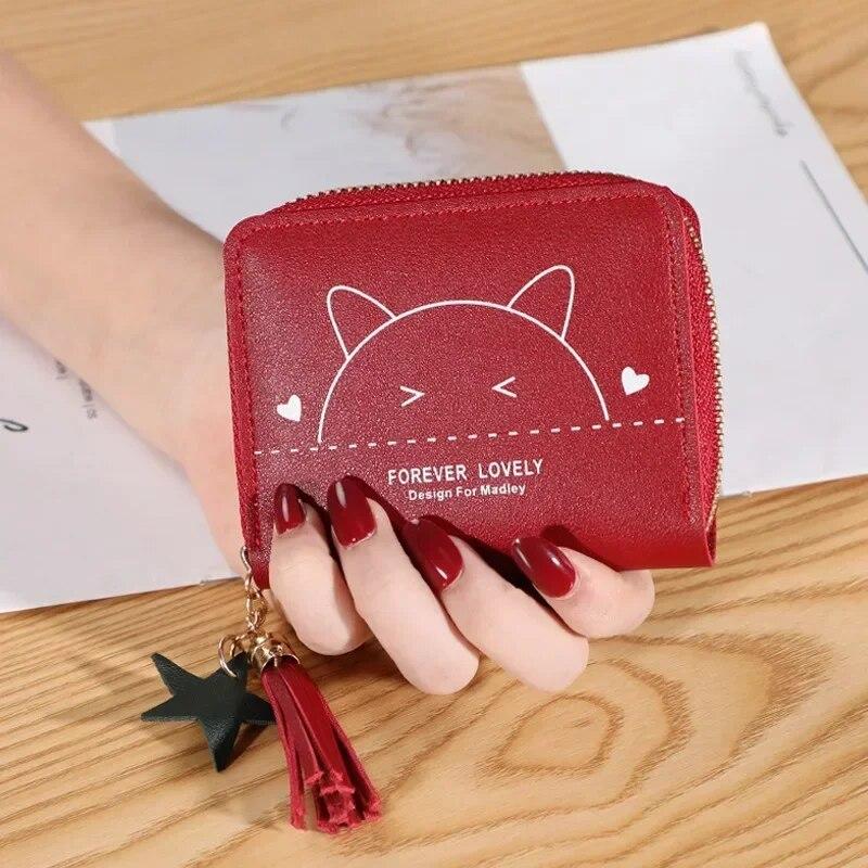 Кошельки из искусственной кожи с рисунком кота, женские короткие многофункциональные держатели для карт, кошельки для ключей, милые детские кошельки для студентов, новинка 2023 г.