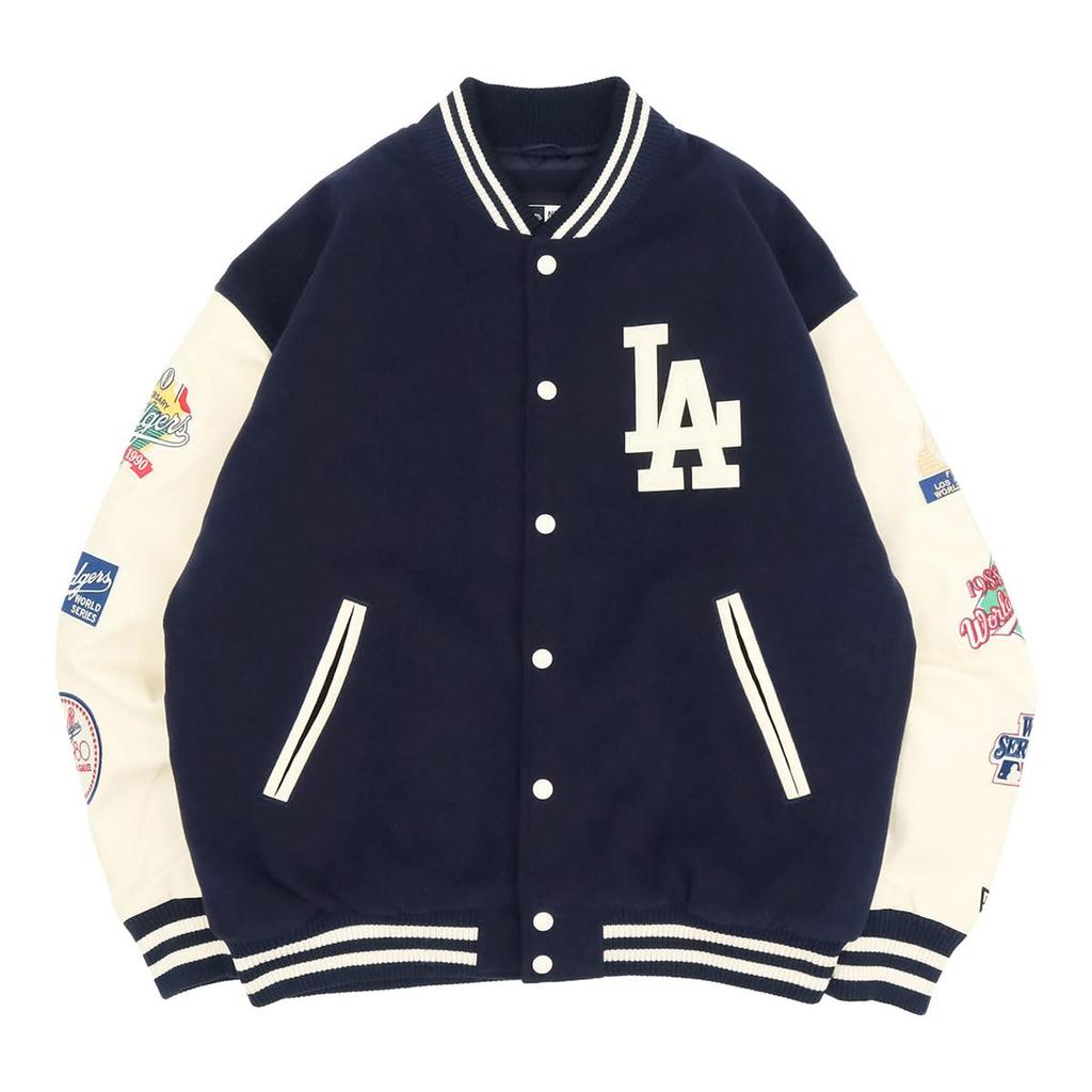 New Era Korean Design MLB Stadium LA L AP MLB PATCH VARSITY JK44 LOSDOD SCAP JP Jacket, Navy,