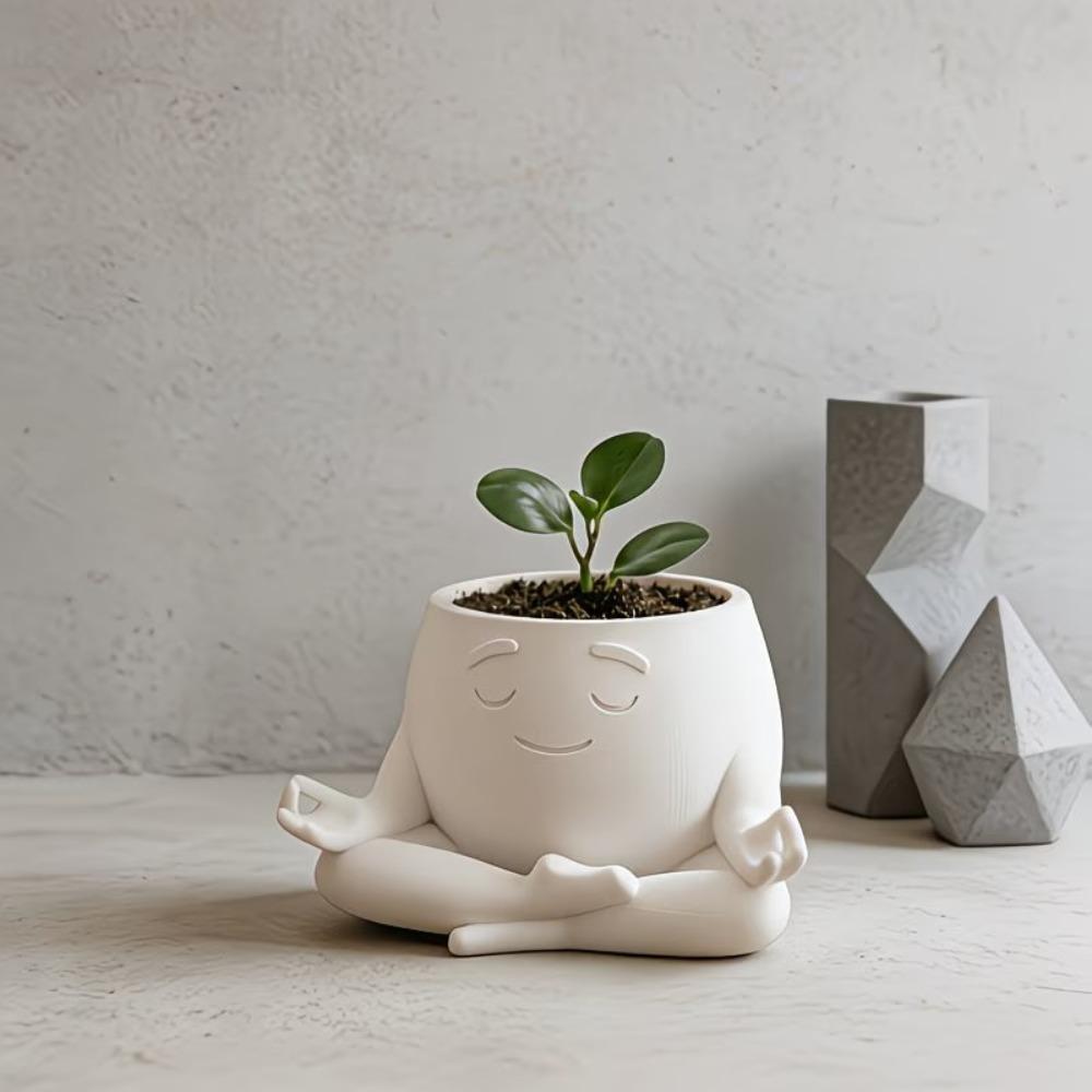 3D Printed Yoga Face Planter White Succulent Pot, Home And Office Desktop Decor Ideal Gift for Plant Lovers