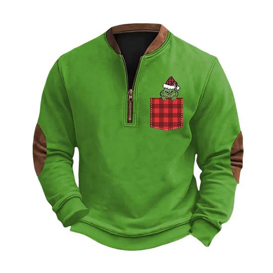 Весна Осень Мужской Топ На Молнии Полуоткрытый V-образный Вырез 3D Мультяшный Принт Лоскутные Рукава Плюс Размер