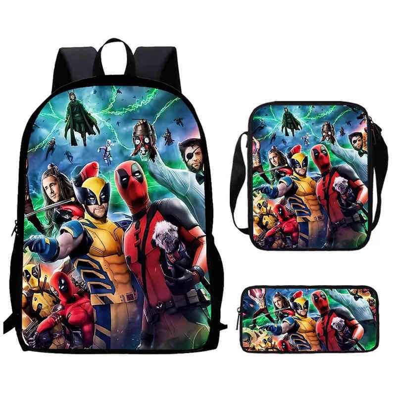 Wolverine Deadpool Movie Characters Trendy Cartoon Printed Backpack Student