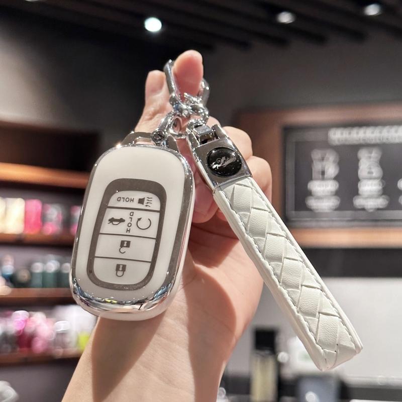 Чехол для автомобильного смарт-ключа с кожаным шнурком для Honda 2022 2023 2024 Accord Civic HR-V CR-V Pilot Sport SI EX EX-L Touring