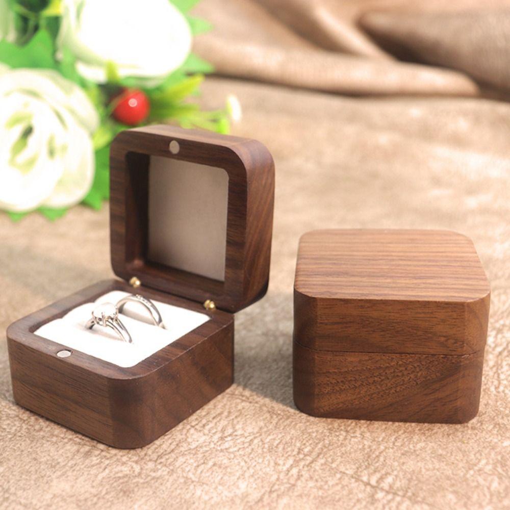 Square Rings Bearer Box 1/2 Slots Jewelry Organizer Simple Rings Display Case Propose