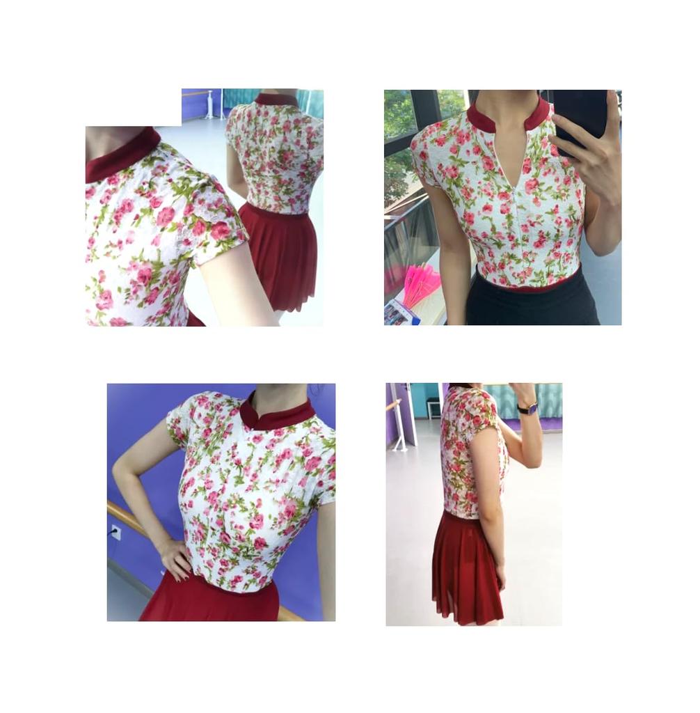 ProDance and Black Floral Ballet Leotard PLHI005B L Red, Green, High-Neck (Size (165), Red)