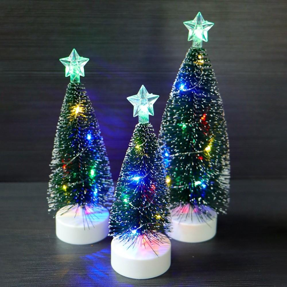 3Pcs/Set Mini Ornaments Small Pine Trees Lights Glowing Christmas Tree Light Party