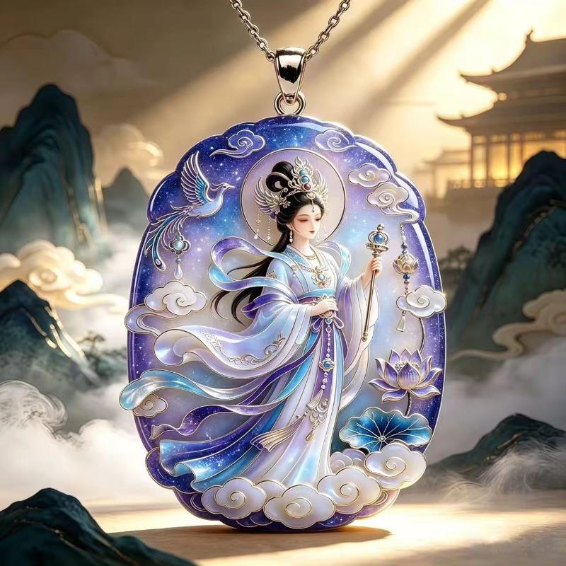 Nine Tailed Fox Enamel Pendant Necklace Chinese Style Vintage Design Jewelry for Women Banquet Wear Accessory