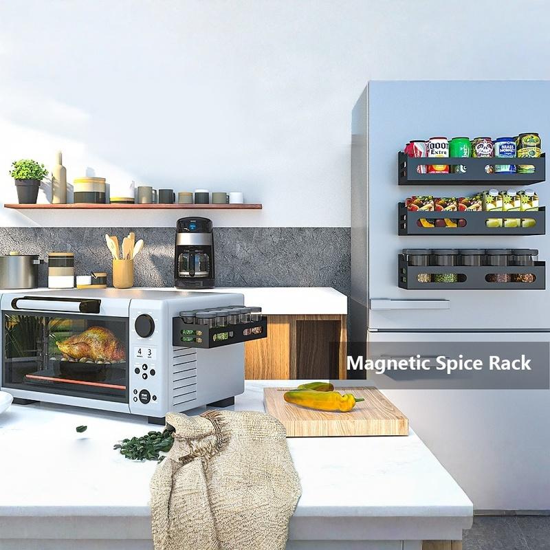 Magnetic Refrigerator Side Storage Rack No Punch Kitchen Organizer Microwave Oven Wall Mounted Shelf Multifunctional Holder