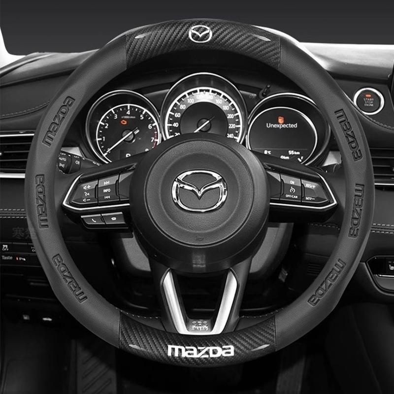 For Mazda 3 5 6 SKYACTIV Axela Atenza CX30 CX5 CX8 CX9 MX5 RX8 RX7 BT50 Carbon fiber Leathe Car Steering Wheel Cover Accessories FF9