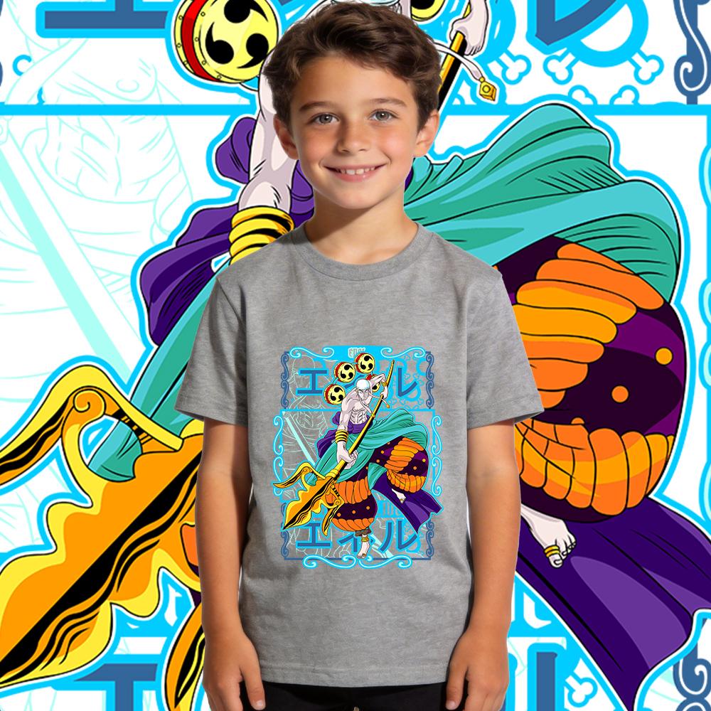 One Piece Enel Anime Print Cotton T Shirt for Boys Girls Kids Summer Short Sleeve Casual Top