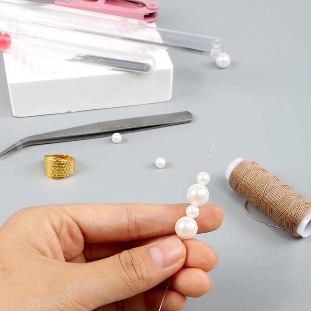 Beading Needle Kits for Jewellery Making Big Eye Beading Needle Needle Threaders Metal Thimble and Storage Tube/Bag