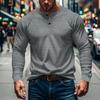Autumn and Winter Men's T-shirt New Jacquard Small Square Leisure Sports Men's Casual Long-sleeved Henley Shirt