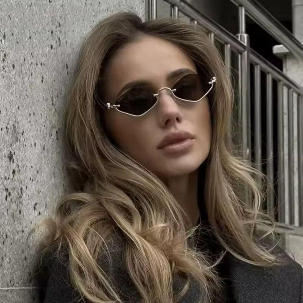UV Protection Rhombus Sunglasses Metal Half Frame UV Resistant Cycling Glass Hipster