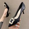 Single Shoes Women  New Pointed High-heeled Wedding Shoes Fairy Fengshui Diamond Square Buckle Shoes Stiletto Women's Shoes