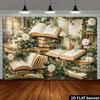 2D plane 1 piece of vintage book-themed horizontal background fabric with stacked old books