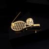 Zinc Zinc Alloy Enamel Metal Clothes Pin Rhinestone Gold Brooch Unique Tennis Racket Brooch  Daily