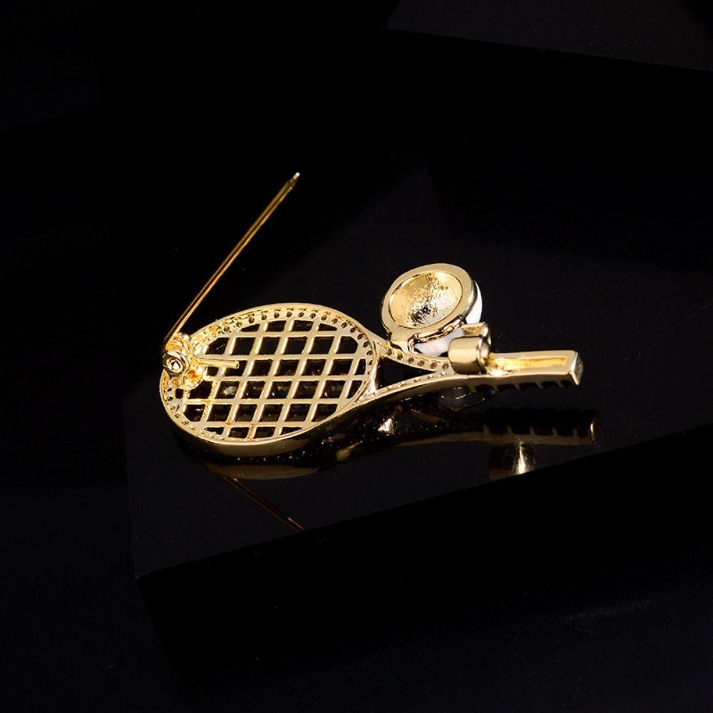 Zinc Zinc Alloy Enamel Metal Clothes Pin Rhinestone Gold Brooch Unique Tennis Racket Brooch  Daily