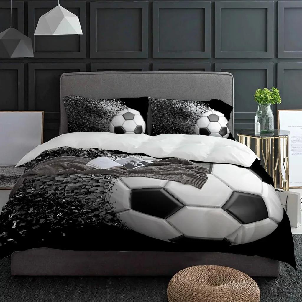Постельное белье с футбольным дизайном, 3 предмета: пододеяльник, наволочка, детское/взрослое покрывало, комплект для двуспальной кровати, домашний текстиль