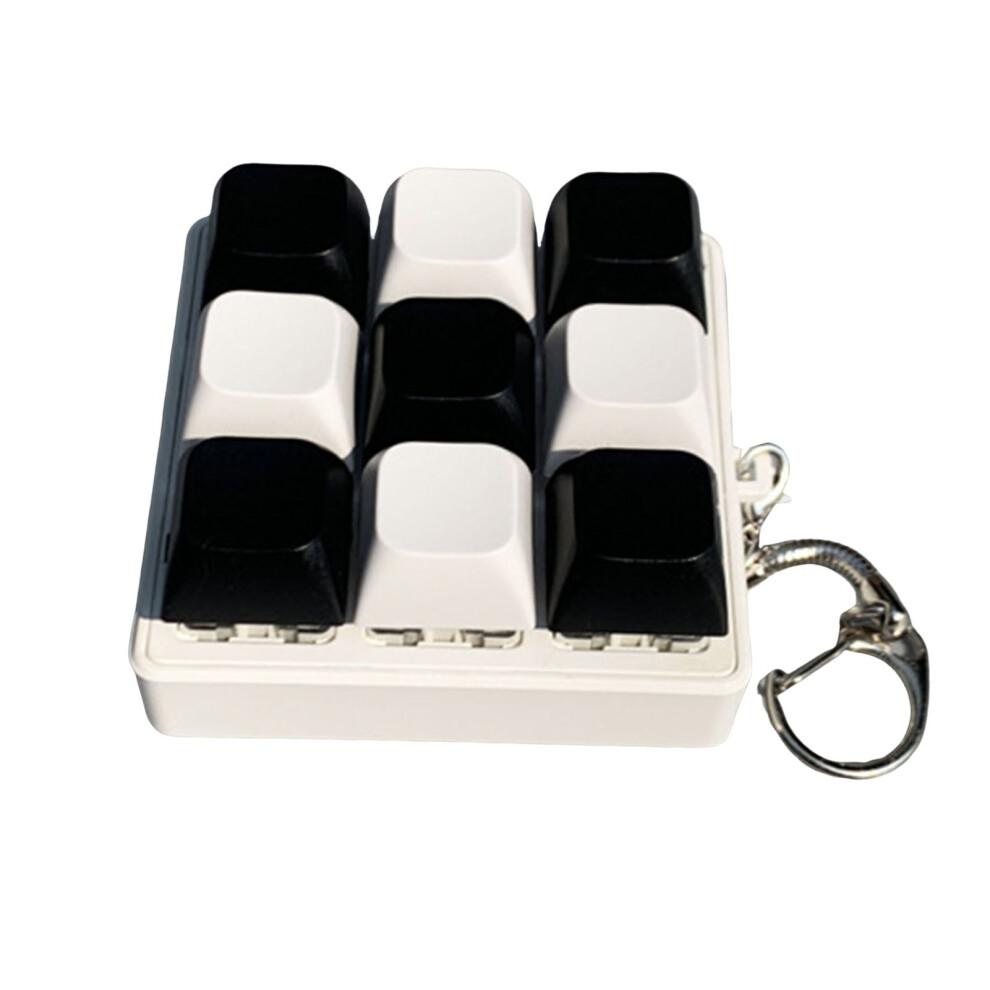 Keyboard Keychain Toy Portable Keyboard Stress Reliever Black White Keyboard Fidget Toy 9 Clicker Keychain for Stress Relief Portable Decompression