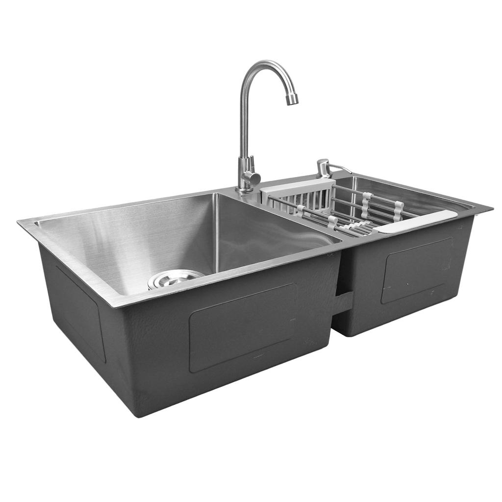 Кухонная мойка с двумя чашами, профессиональная современная стильная кухонная мойка из нержавеющей стали с краном и т. д.