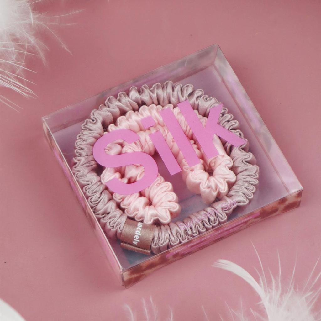 2PCS 100% Silk Hair Scrunchies For Women Girls High Quality Hair Ties HairBands Silk Suitable for Valentine's Day 22Momme Silk Hair Accessoires