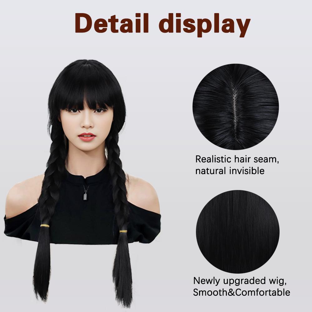 MISS WIG Synthetic Super Long Black Wig Double Braids Wigs for Women Natural Looking Soft Wig Daily Party