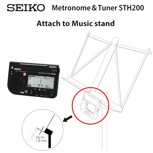SEIKO Metronome Tuner, High Volume, Music Stand Mountable, Ideal for School Bands, Black STH200BK