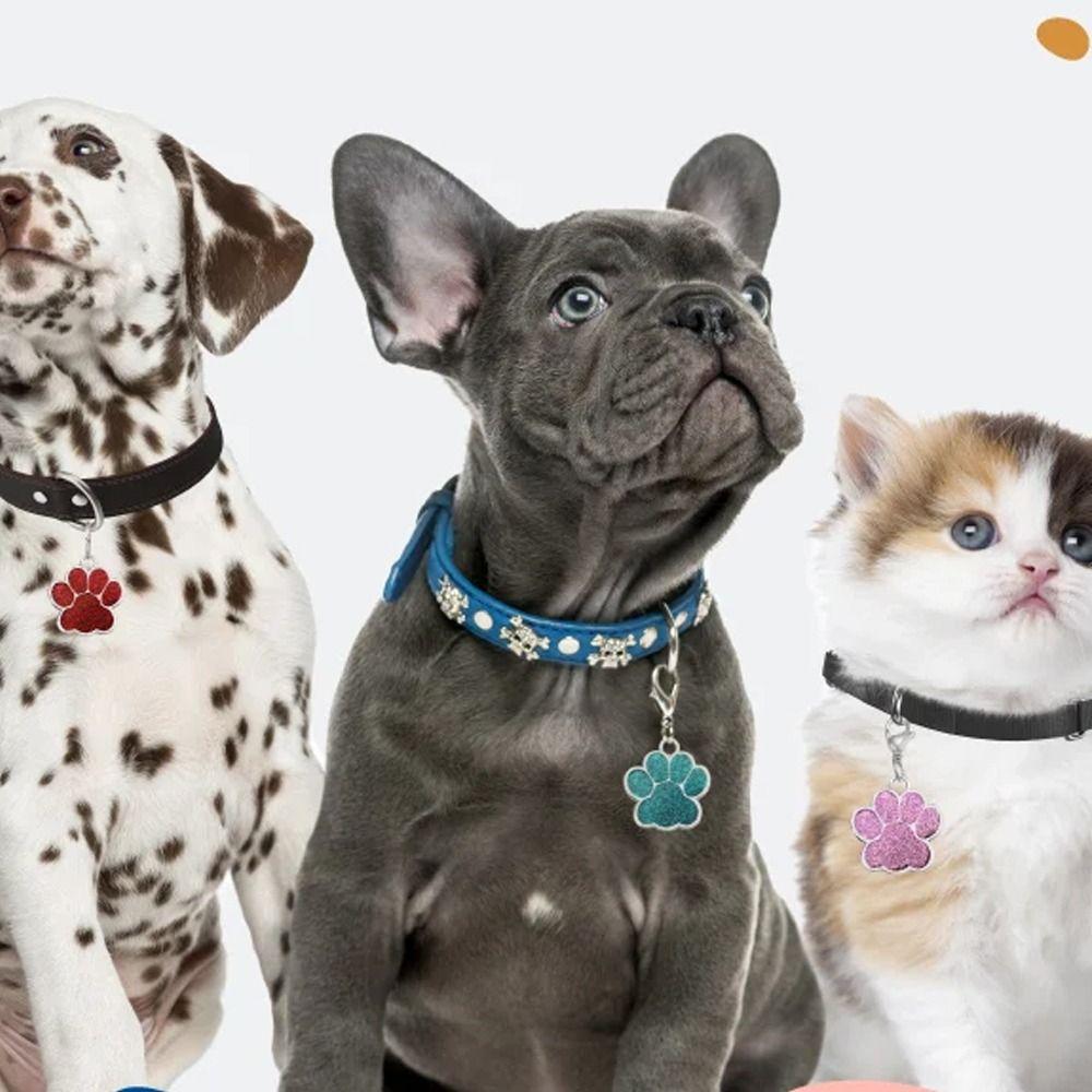 Cat Dog Paw Print Pet Glitter Pendant Anti-Lost Pet Collar Tag Pendant Dog Cat Tags Cats